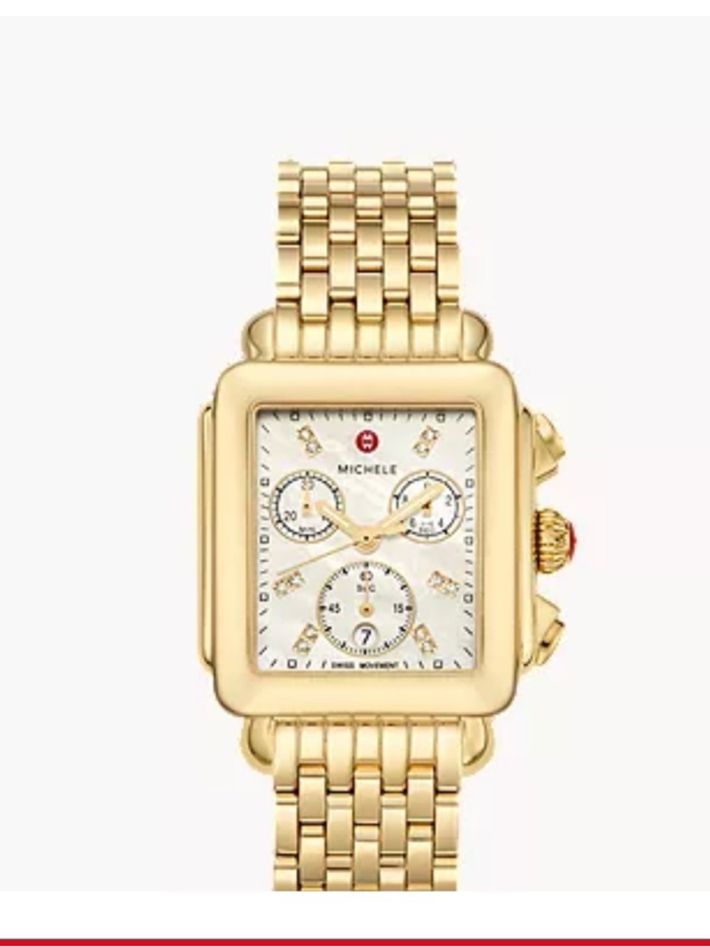 Gold Plated Michele Deco Watch With Diamond Accents